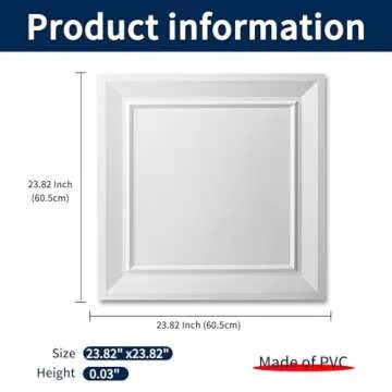 Art3dwallpanels Ceiling Tiles 24 x 24 Drop Ceiling Tiles, 12 Pack Drop in High Grade PVC Wall Panels, Fire Rated, Waterproof, Light Weight, Cover 48 Sq.Ft, White