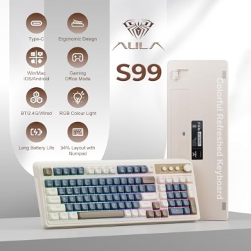 AULA S99 Gaming Keyboard, Wireless Computer Keyboards, Tri-Mode Bluetooth/2.4GHz/USB-C Custom Creamy...