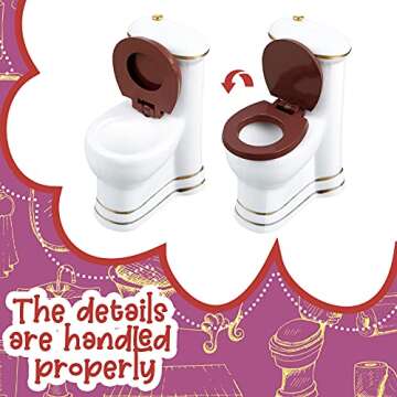 Skylety 6 Pieces 1:12 Dollhouse Bathroom Set Porcelain Miniature Furniture Toys Ceramic Dollhouse Toilet Basin Bathtub Mirror Doll Bathroom Accessories