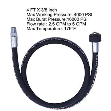 Tool Daily Pressure Washer Whip Hose with Swivel Connector - 4 FT (3/8 NPT Solid + M22 Female)