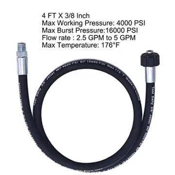 Tool Daily Pressure Washer Whip Hose with Swivel Connector - 4 FT (3/8 NPT Solid + M22 Female)