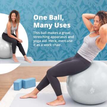 Greater Goods Exercise Ball, Extra Durable, Anti-Burst Yoga Ball for Workouts, Pilates, Pregnancy, Stability Ball for Balance & Core Strength, Gray, 65cm