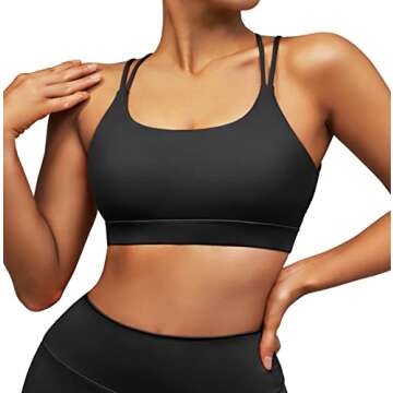 MOOSLOVER Women Strappy Sports Bra Crisscross Back Yoga Bras Padded Backless Medium Support Tops