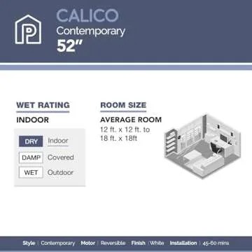 Prominence Home 80034-01 Calico Modern/Contemporary Ceiling Fan with Remote Control, Integrated LED Light Kit, 52 inches, White