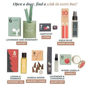 Folkulture Christmas Advent Calendar 2024, 12 Days of Christmas Gifts for Women, Incense Sticks, Essential Oil, Candle, Wax Melt, Room Spray | Unique Self Care or Wellness Gift Set for Adult Men Girl