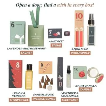 Folkulture Christmas Advent Calendar 2024, 12 Days of Christmas Gifts for Women, Incense Sticks, Essential Oil, Candle, Wax Melt, Room Spray | Unique Self Care or Wellness Gift Set for Adult Men Girl
