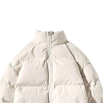 TUSFTAY Men's Puffer Jacket Stand Collar Long Sleeve Zip Up Solid Winter Warm Down Puffy Jacket Thick Padded Coat Outerwear
