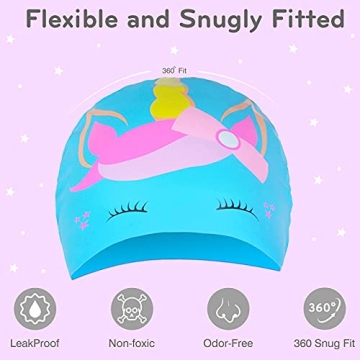 Kids Swim Cap Waterproof Silicone Caps for Age 3-12