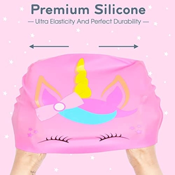 Kids Swim Cap Waterproof Silicone Caps for Age 3-12