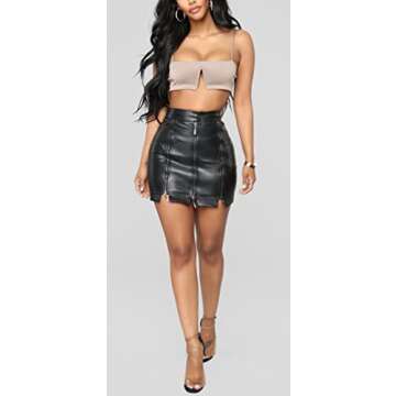 CHARTOU Women's Sexy High Waist PU Leather Zipper Packaged Hip Mini Skirt (Medium, Black)