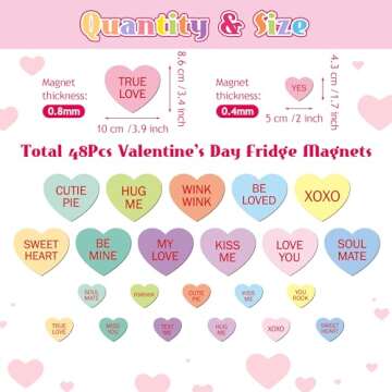 MALLMALL6 48Pcs Valentine's Day Fridge Magnets Valentines Refrigerator Decor Sweet Heart Magnetic Sticker with XOXO for Valentine's Day Party Supplies Home Kitchen Office Locker Mailbox