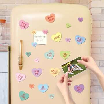MALLMALL6 48Pcs Valentine's Day Fridge Magnets Valentines Refrigerator Decor Sweet Heart Magnetic Sticker with XOXO for Valentine's Day Party Supplies Home Kitchen Office Locker Mailbox