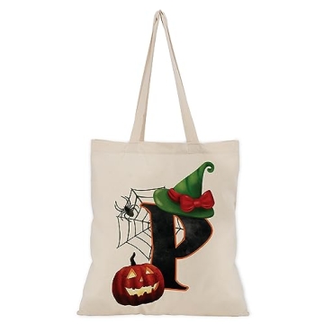 People People Halloween Initial Tote Bags Gifts for Boys Girls - 15''x16'' Trick or Treat Canvas Bag...