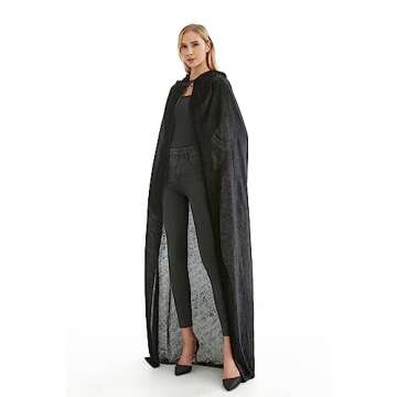 SZCXTOP Unisex Adults Halloween Costume Cape,Velvet Hooded Vampire Cloak for Women & Men,Fancy Dress Party Cosplay Robe (Black, 59 inch)