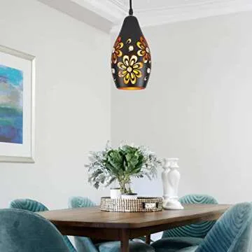 YLONG-ZS Farmhouse Hanging Lights Fixtures with 16.4 FT Plug in Cord Black and Gold Metal Pendant Light Cage in-Line On/Off Dimmer Switch Rustic Swag Ceiling Lamps for Living Room,Bedroom,Corner