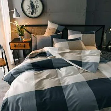 Cotton Grid Plaid Duvet Cover Set | Modern Reversible Style