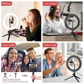 Desk LED Ring Light 10.2" with Stand & 2 Phone Holder, Dimmable Desktop Selfie Mini Halo Ring Light for Live Stream/Makeup/YouTube Video/Meetings, 3 Light Modes & 10 Brightness Level
