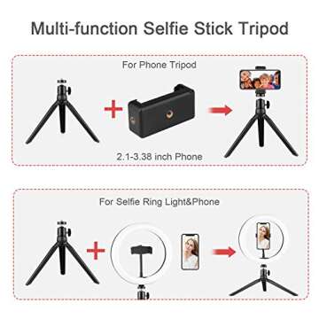 Desk LED Ring Light 10.2" with Stand & 2 Phone Holder, Dimmable Desktop Selfie Mini Halo Ring Light for Live Stream/Makeup/YouTube Video/Meetings, 3 Light Modes & 10 Brightness Level