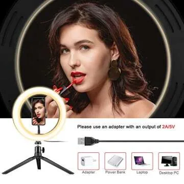Desk LED Ring Light 10.2" with Stand & 2 Phone Holder, Dimmable Desktop Selfie Mini Halo Ring Light for Live Stream/Makeup/YouTube Video/Meetings, 3 Light Modes & 10 Brightness Level