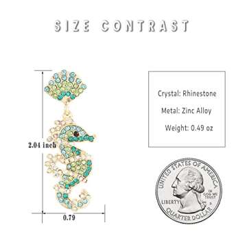 SISOFTLY Marine Animal Earrings for Women, Crystal Paved Alloy Drop Earrings, Gold Plated Dangle Earrings for Gift