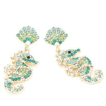 SISOFTLY Marine Animal Earrings for Women, Crystal Paved Alloy Drop Earrings, Gold Plated Dangle Earrings for Gift