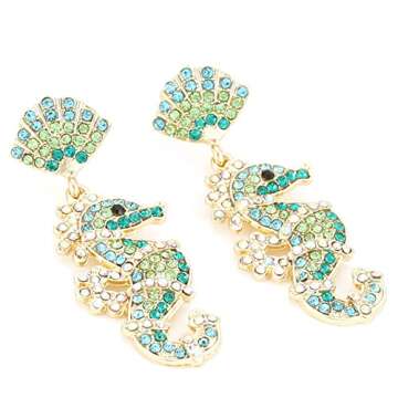 SISOFTLY Marine Animal Earrings for Women, Crystal Paved Alloy Drop Earrings, Gold Plated Dangle Earrings for Gift