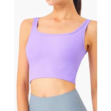 Chilylori Longline Sports Bra Ribbed Workout Crop Top Tank Tops for Women Yoga Tops for Women Workout Tops Fitness Sport Bra Workout Tops for Women Sports Bra Purple L
