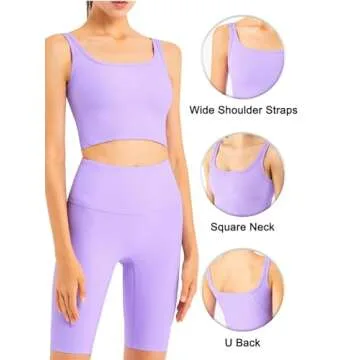 Chilylori Longline Sports Bra Ribbed Workout Crop Top Tank Tops for Women Yoga Tops for Women Workout Tops Fitness Sport Bra Workout Tops for Women Sports Bra Purple L