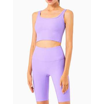 Chilylori Longline Sports Bra Ribbed Workout Crop Top Tank Tops for Women Yoga Tops for Women Workout Tops Fitness Sport Bra Workout Tops for Women Sports Bra Purple L