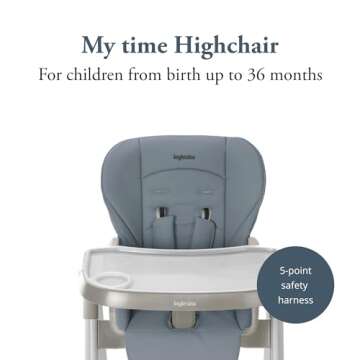 Inglesina My time Highchair, Sugar - Adjustable High Chair for Babies & Toddlers, 4 Height & 3 Recline Settings, Collapsible, Tool-Free Assembly, BPA Free, Removable Tray for Easy Cleaning