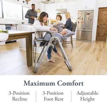 Inglesina My time Highchair, Sugar - Adjustable High Chair for Babies & Toddlers, 4 Height & 3 Recline Settings, Collapsible, Tool-Free Assembly, BPA Free, Removable Tray for Easy Cleaning