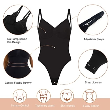 SHAPERX Women's Low Back Tummy Control Bodysuit