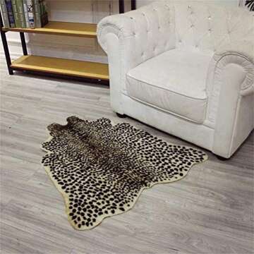 Leopard Print Rug, Cute Faux Cheetah Cowhide Skin Fur Rug Animal Printed Area Rug Carpet for Home Of...