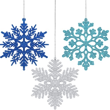 36 Pieces Glitter Snowflake Christmas Decorations Winter Flakes Christmas Ornaments Plastic Snowflak...