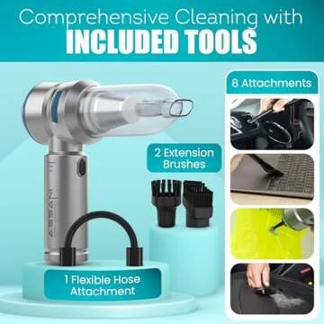 Assani 3 in 1 Portable Cordless Car Vacuum Cleaner with 15000PA High Power Suction & Air Duster Up to 30 Mins Runtime - Rechargeable Wireless Handheld Mini Car Vacuum with Carry Case & Flexible Hose