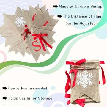 VILIFEVER Happy Holidays Banner Burlap, Christmas Decorations for Home Office, Christmas Banner for Fireplace Mantel Indoor Outdoor Decor, Christmas Holiday Sign Xmas Party Supplies