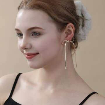 ASCONA 925 Sterling Silver Post Gold Silver Bow Earrings Women Ribbon Stud Earrings Gift (Tassel Gold)