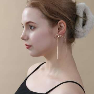 ASCONA 925 Sterling Silver Post Gold Silver Bow Earrings Women Ribbon Stud Earrings Gift (Tassel Gold)