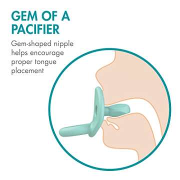 Boon Jewl Silicone Orthodontic Pacifier - Baby Pacifier with Soothing Gem Shaped Nipple - Comfortable Newborn Pacifiers Support Natural Oral Muscular Development - Blue - 4 Count - 0+ Months