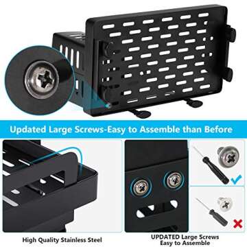 UPGRADED Sink Caddy Sink Sponge Holder Brush Soap Dishcloth Holder with Drain Pan Stainless Steel Caddy Organizer for Kitchen, Freestanding or Wall-Mounted