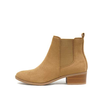 Soda TEAPOT - Women’s Stack Low Block Heel Chelsea Fashion Ankle Bootie with Double Elastic Gore (...