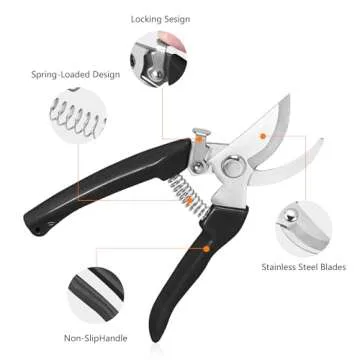 Garden Scissors for Plant, Tip Pruning Shears for Cutting Flowers, Trimming Plants, Bonsai and Fruits Picking (Black Bypass Blade Pruner)