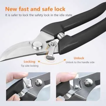 Garden Scissors for Plant, Tip Pruning Shears for Cutting Flowers, Trimming Plants, Bonsai and Fruits Picking (Black Bypass Blade Pruner)