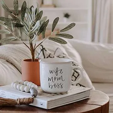 Sweet Water Decor Coffee Mugs for Mom | Cute 16oz Ceramic Campfire Style Coffee Cup Microwave & Dishwasher Safe | Large Mug For First Time Moms, Mother's Day, Birthdays, & Holidays (Wife Mom Boss)