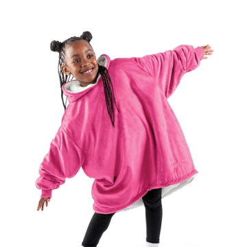 Bare Home Sherpa Fleece Wearable Blanket - Oversized Wearable Blanket Hoodie - Kids Size - Warm & Co...
