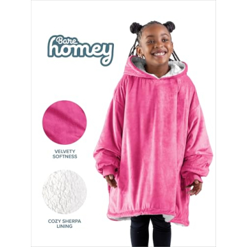 Bare Home Sherpa Fleece Kids Hoodie - Cozy Wearable Blanket