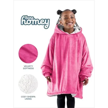 Bare Home Sherpa Fleece Kids Hoodie - Cozy Wearable Blanket