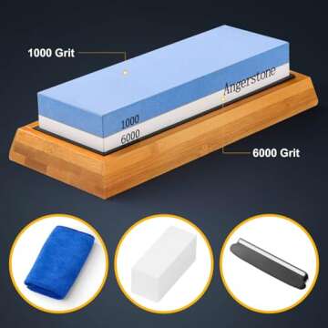 Angerstone Premium Knife Sharpening Stone – Whetstone 1000/6000 Grit with Non-Slip Base and Angle ...