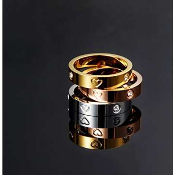 PDWZNBA Love Friendship Ring 18K Gold Silver Rose Plated Cubic Zirconia Stainless Steel Promise Ring...