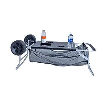 Beach Cart with Folding Table/Drink Holders - Grey Frame/Black Table